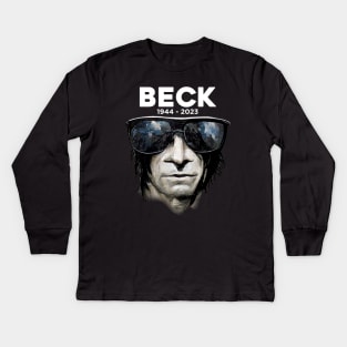Jeff Beck No 5: Rest In Peace 1944 - 2023 (RIP) on a Dark Background Kids Long Sleeve T-Shirt